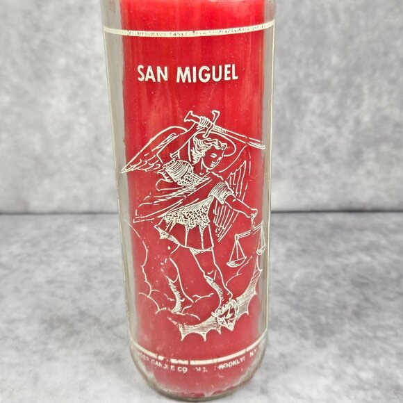 Prayer to Saint Michael Angel San Miguel Red Glass Candle Botanica Shamanic 8.5" - Picture 2 of 11